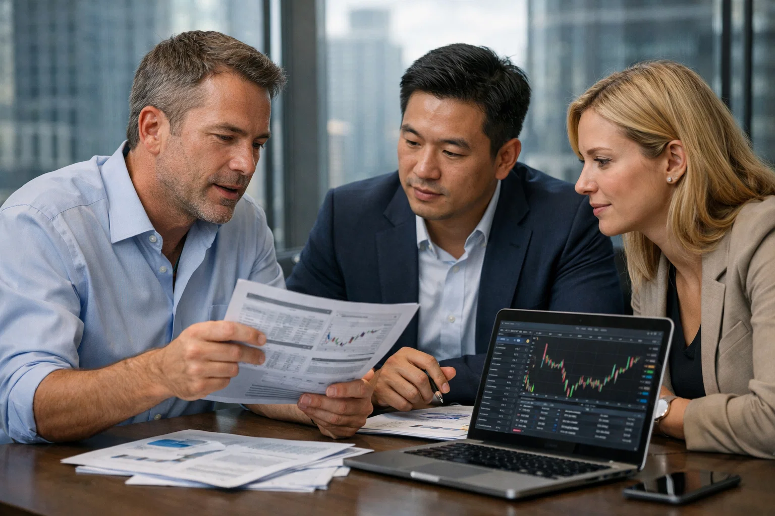 Forex broker client consultation during a trading strategy discussion.